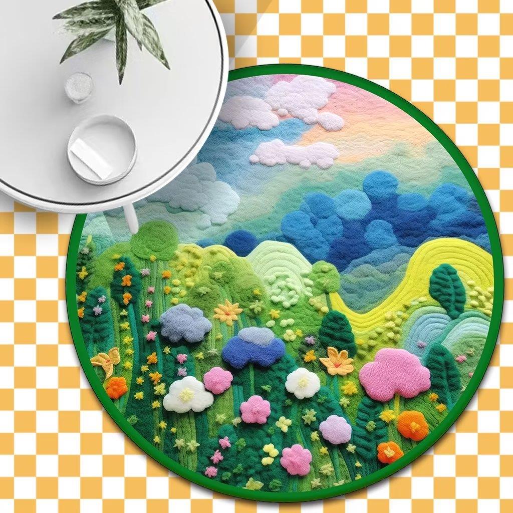 家用3d圆形防滑硅藻泥吸水地垫电脑椅垫儿童房可爱卧室地毯床边毯
