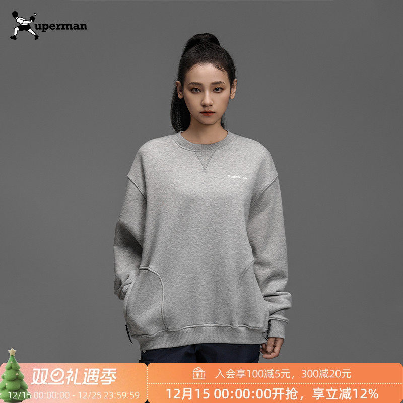 Xuperman口袋立体发泡印花卫衣乒乓文化圆领长袖简约秋冬