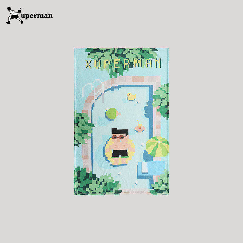 Xuperman卡通像素泳池披肩盖毯办公室午睡空调毯法兰绒珊瑚绒毯子