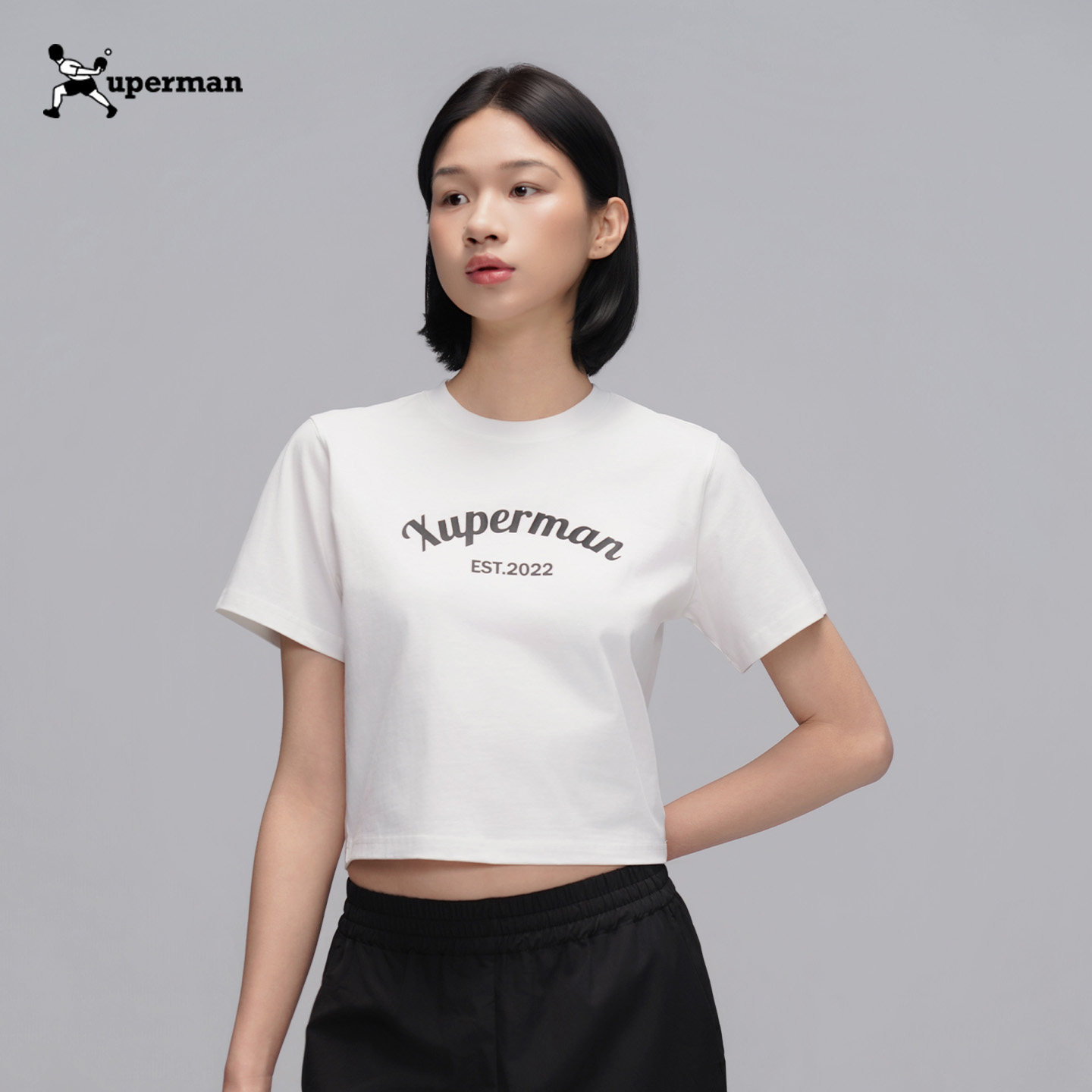 Xuperman纯棉印花短袖T恤女夏季美式复古正肩显瘦高腰短款上衣