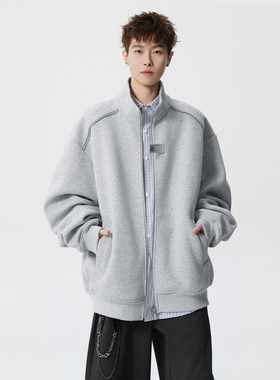 SHAPOES春秋季男生美式重磅400克立领夹克男士宽松休闲卫衣外套