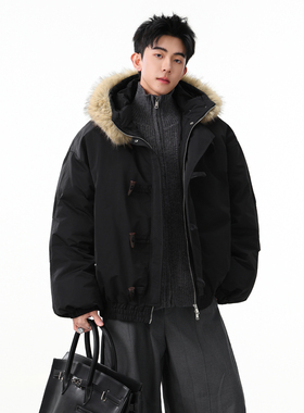 SHAPOES冬季新款男生美式宽松连帽棉服男士加厚毛领保暖外套上衣