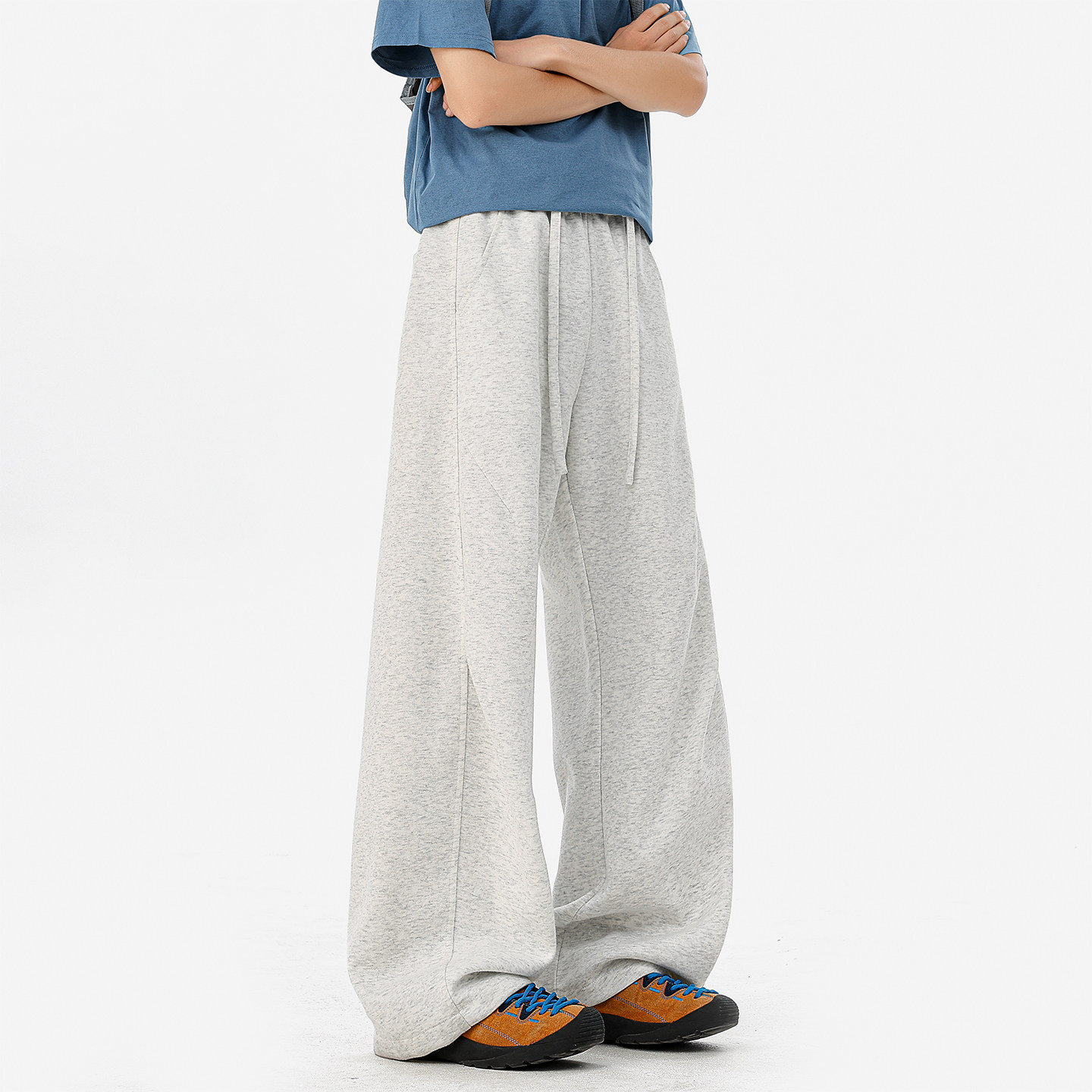 SHAPOES夏季新款男生美式高街褶皱卫裤男士简约百搭宽松休闲裤