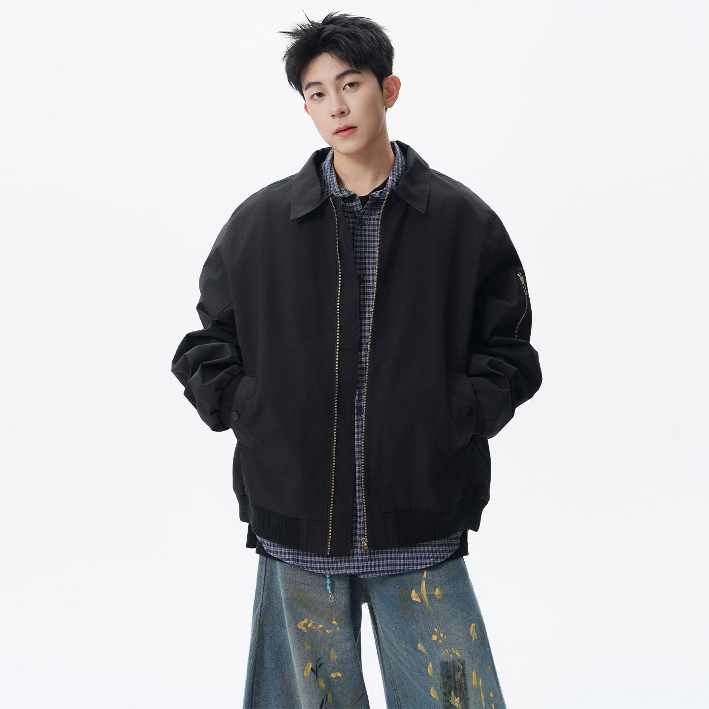 SHAPOES春秋季男生美式复古翻领休闲夹克男士宽松百搭工装外套