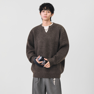 复古宽松休闲针织衫 SHAPOES春秋季 男生重磅V领绵羊毛毛衣情侣男士