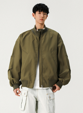 SHAPOES春秋季男生美式立领飞行夹克外套男士潮牌宽松休闲棒球服