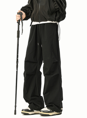 SHAPOES秋冬季男生美式户外冰丝速干休闲裤男士宽松直筒工装裤