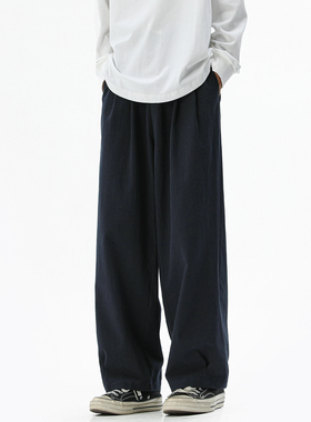 SHAPOES春秋季男生美式纯棉宽松休闲直筒裤男士百搭松紧腰长裤子