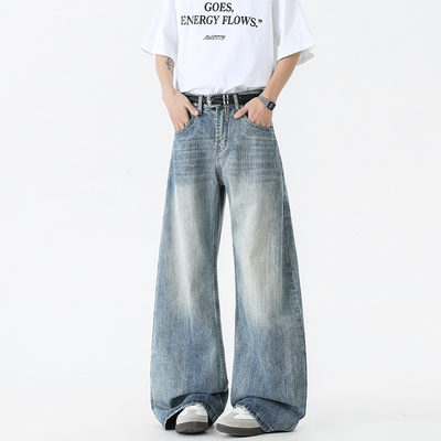 SHAPOES美式休闲竹节纹牛仔裤