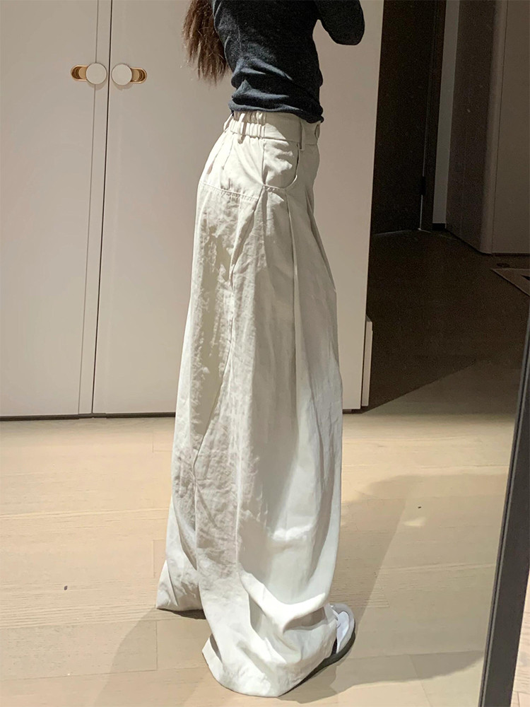 Khaki Suit Pants for Women 2025 New Summer Thin Loose Bf Lazy Style Drape High Waist Wide Leg Pants