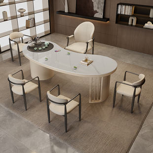 岩板茶桌椅组合家用轻奢现代简约高级感美容院办公室一体泡茶台