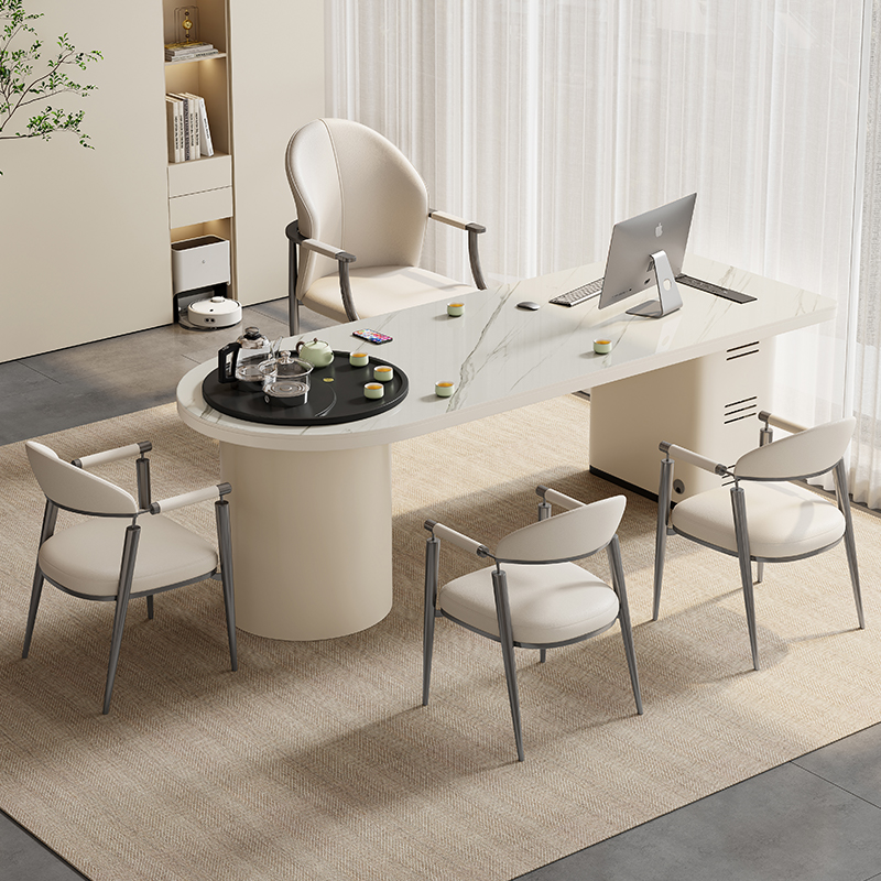 奶油风岩板茶桌椅组合