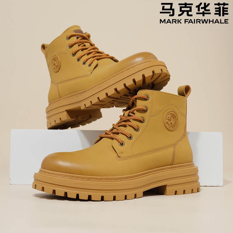 马克华菲2025夏季增高高帮鞋子情侣马丁靴舒适男士靴机车工装靴子