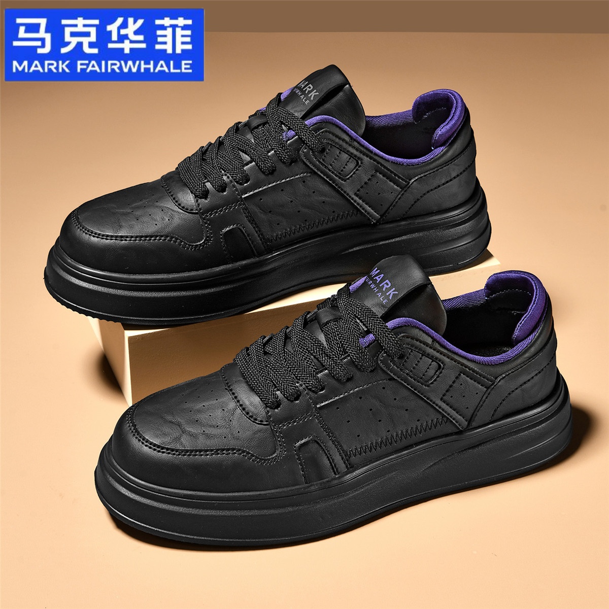 马克华菲男鞋2025秋季新款厚底增高板鞋男士开车鞋子休闲皮鞋男款