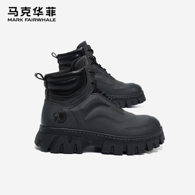 马克华菲男鞋2025秋冬新款牛皮防风厚底内增高帮加绒保暖马丁靴男