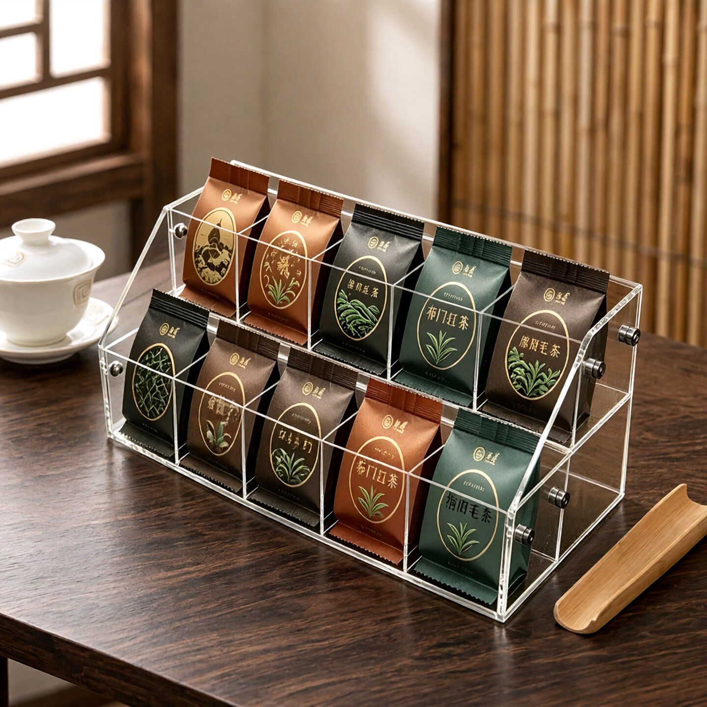 亚克力阶梯小泡袋茶罐透明展示架