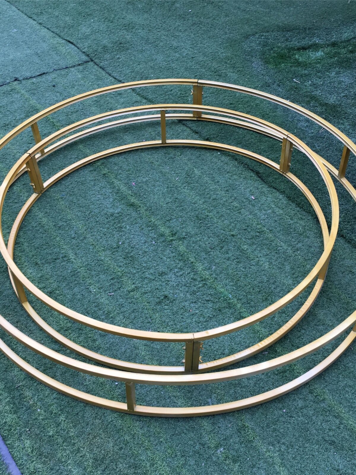 新款婚庆道具大型铁艺线帘金色五环之歌双层吊顶圆环婚礼舞台架子