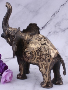 巴基斯坦铜器手工雕刻复古做旧大象摆件家居铜大象摆设招财摆饰