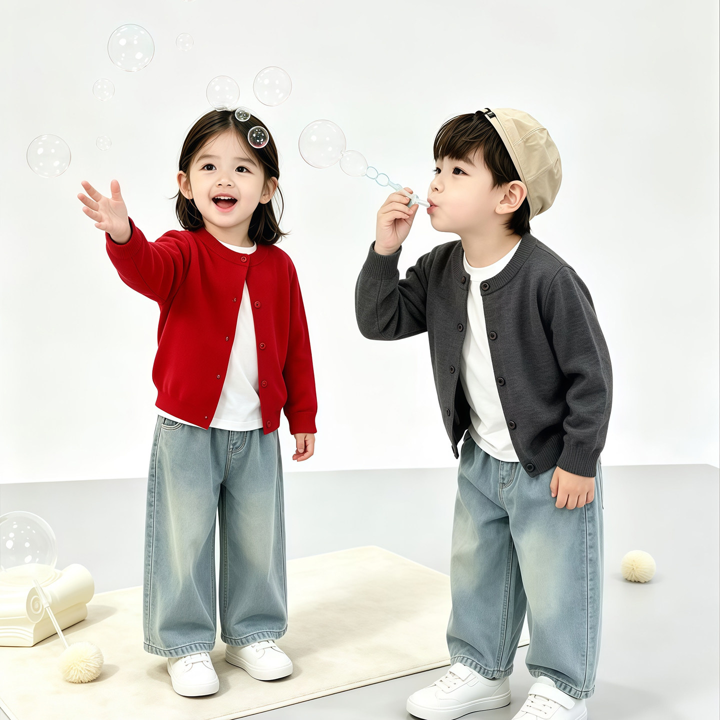 全棉糖果色春秋纯色小开衫男女童2026新款长袖纯棉童装针织毛衣