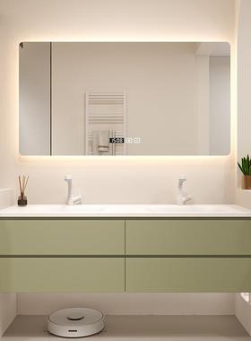 可丽耐一体双盆浴室柜组合橡木智能感应镜洗漱台洗手脸盆别墅