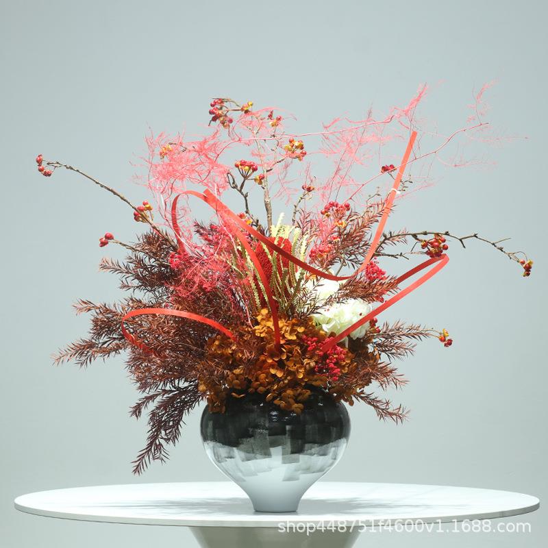 轻奢仿真花艺样板房客厅餐桌电视柜售楼前台高档新中式软装摆件花