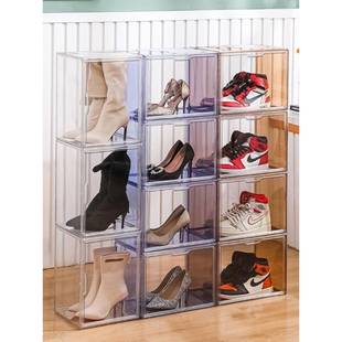 鞋盒收纳整理家用透明防尘鞋盒长靴高跟收纳神器高档磁吸门设计