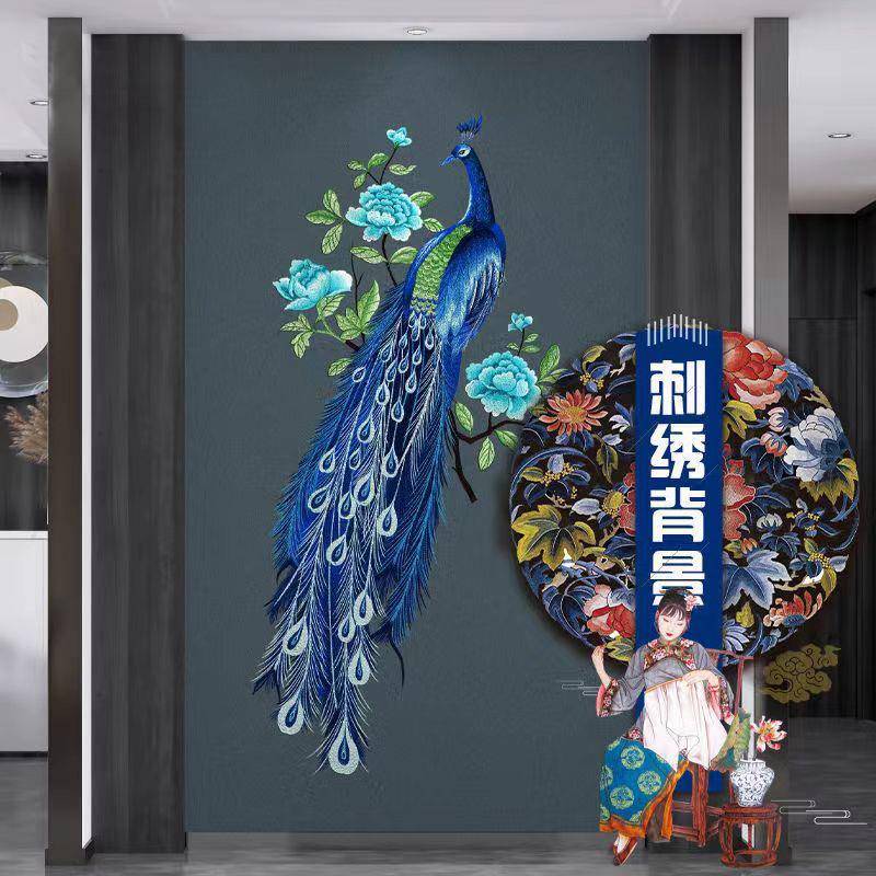 刺绣无缝墙布千姿百态B孔雀客厅卧室现代简约玄关独绣壁布
