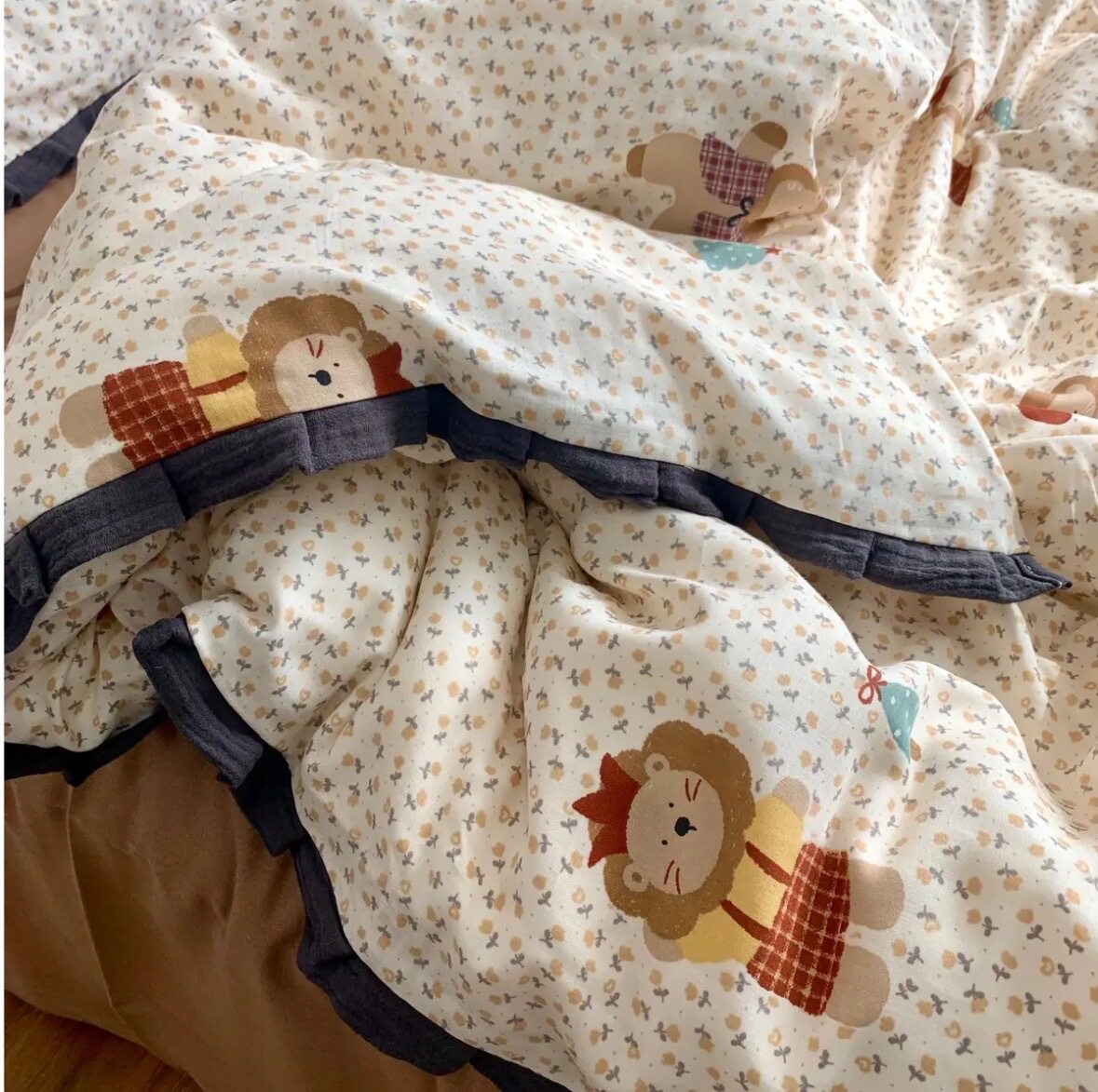 卡通全棉绉纱花边双层纱四件套纯棉三件套宝宝婴幼儿床上用品批发