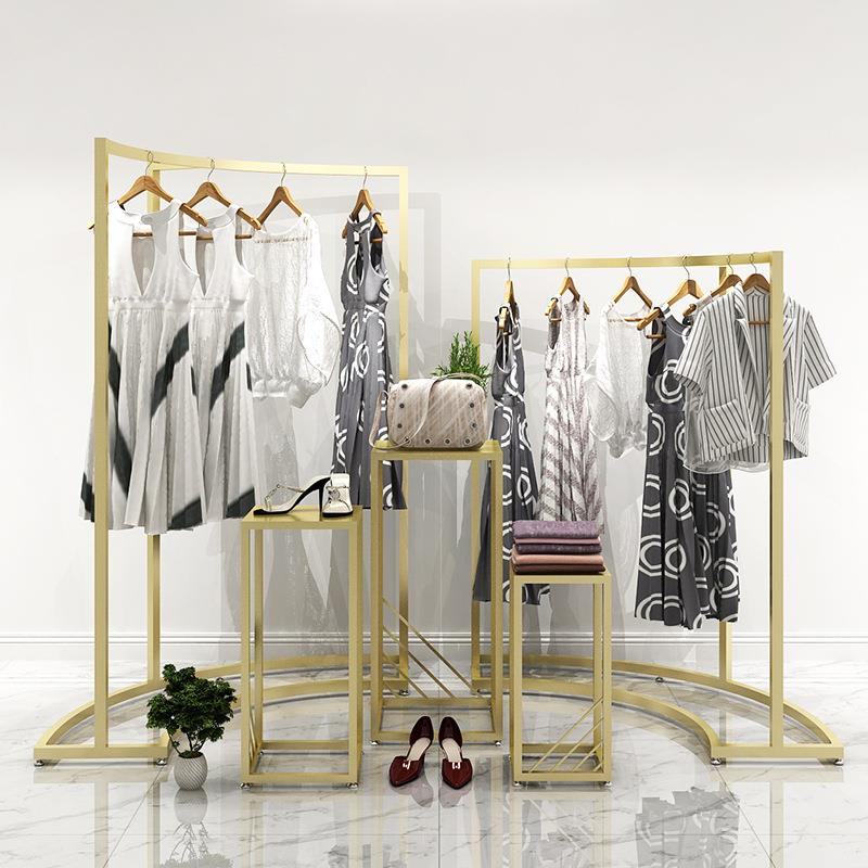服装店展示架落地中岛架展示柜女装店中间单杠高低橱窗台立式收纳