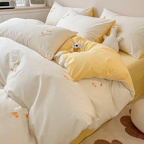 秋冬全棉四件套轻奢刺绣磨毛纯棉被套罩床笠款床单高级感床上用品