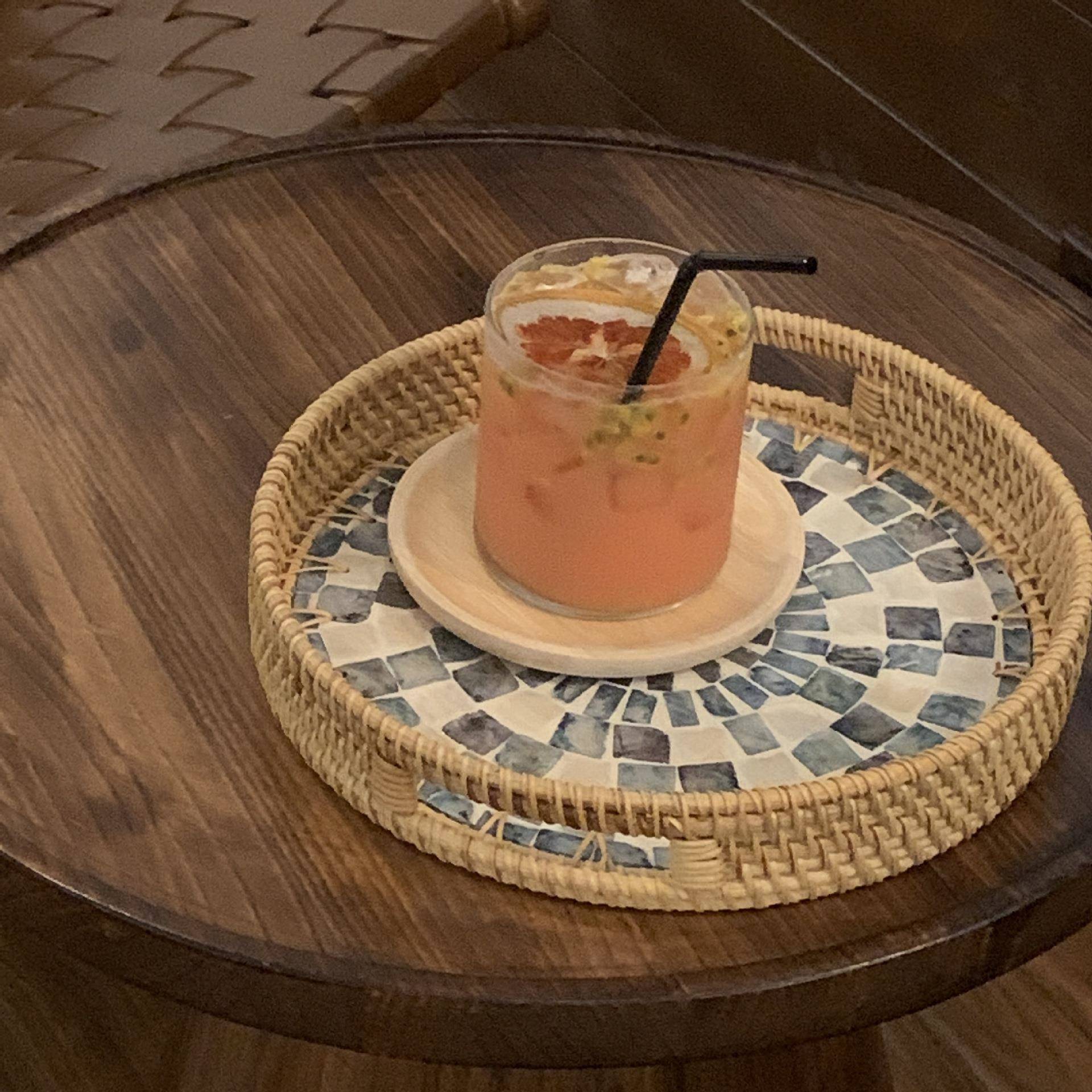 越南藤编彩贝贝壳托盘家用客厅茶几收纳盘收纳筐水果盘