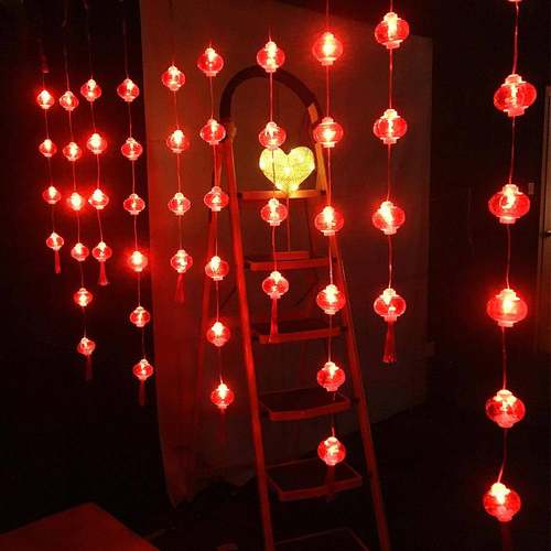 新年红灯笼灯串流苏小彩灯闪灯串灯窗帘灯春节乔迁庭院装饰布置
