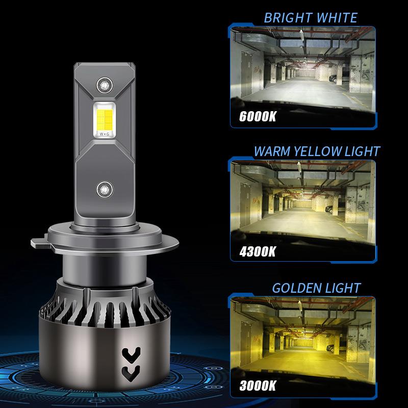 新款汽车三色LED大灯H4H7H11超高亮白黄三色温led雾灯