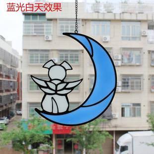 新款月亮上的猫狗夜光玻璃挂件挂饰窗户园林装饰太阳捕手挂件