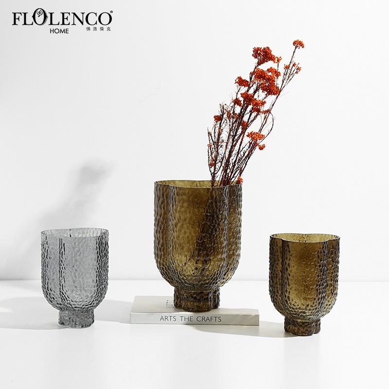 现代简约水波纹肌理玻璃花瓶样板间摆件茶几餐边柜创意家居装饰品