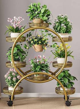 花架子客厅落地式室内可移动卧室花盆架铁艺多层阳台花架家用落地