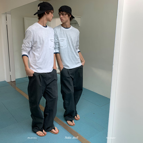 NOKO｜割破贴袋长袖T恤松弛感廓形设计日常高级感