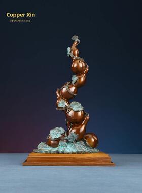 铜欣祥黄铜五福临门葫芦摆件家居装饰品客厅玄关办公室工艺品礼品