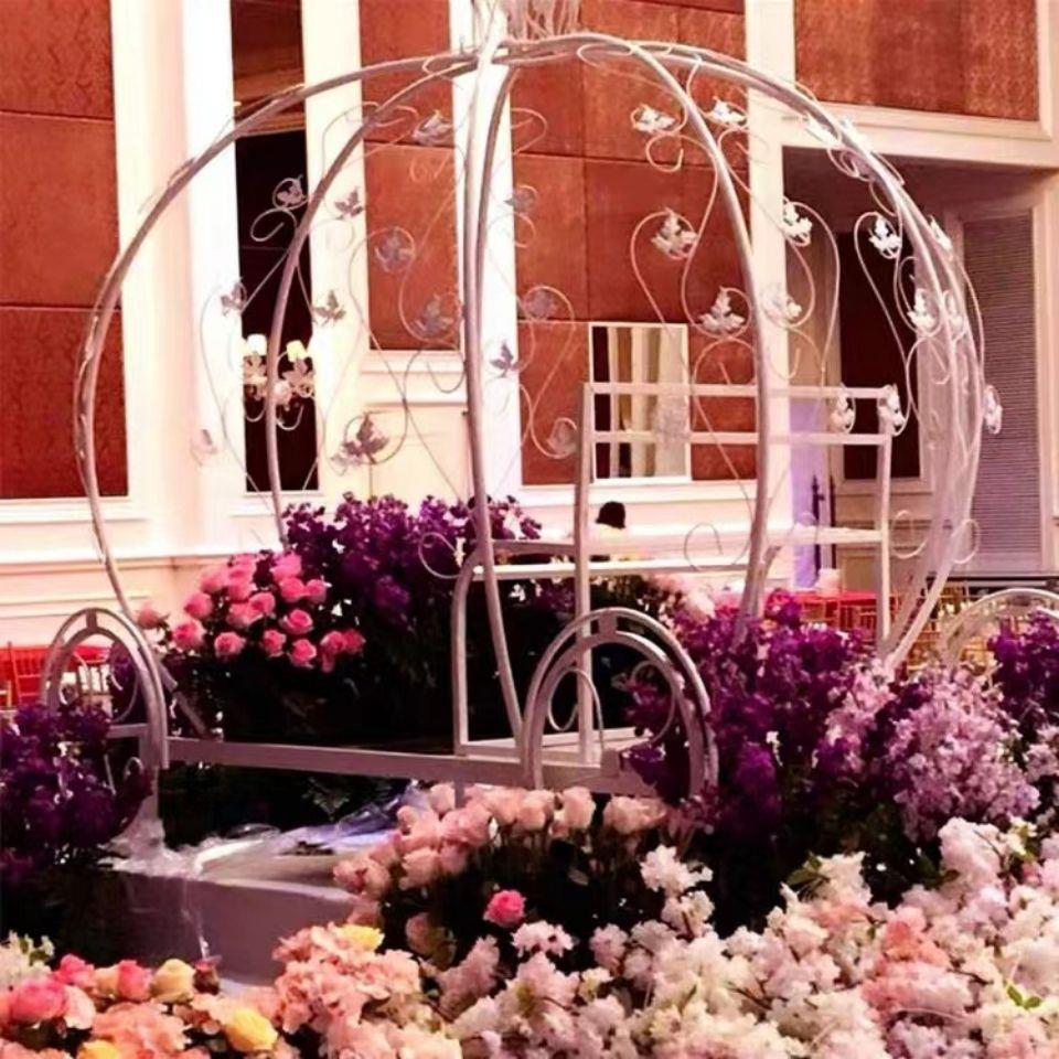南瓜马车摆拍新款婚庆铁艺道具写真4s店摆件婚礼公主车马装饰园林