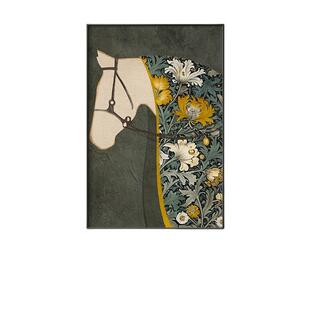 中古风客厅装饰画新款马到成功复古沙发背景墙挂画高级感玄关壁画