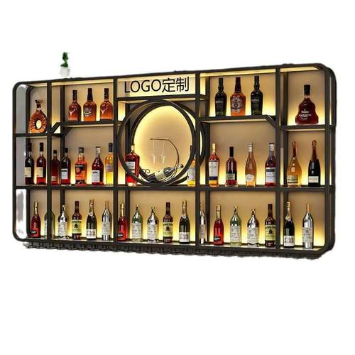 吧台背景壁挂式酒架置物架酒吧铁艺发光展示架子创意餐厅红酒酒柜
