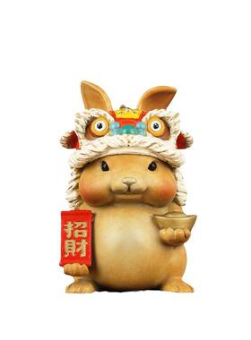 黄铜彩绘创意摆件醒狮兔生肖兔吉祥物家居桌面玄关工艺品摆设