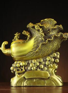 铜白菜聚宝盆摆件铜百财福禄家具办公室装饰品开业礼品百财招来