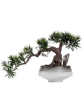 仿真迎客松罗汉松酒店前台盆景摆件售楼处植物别墅转角室内装饰品