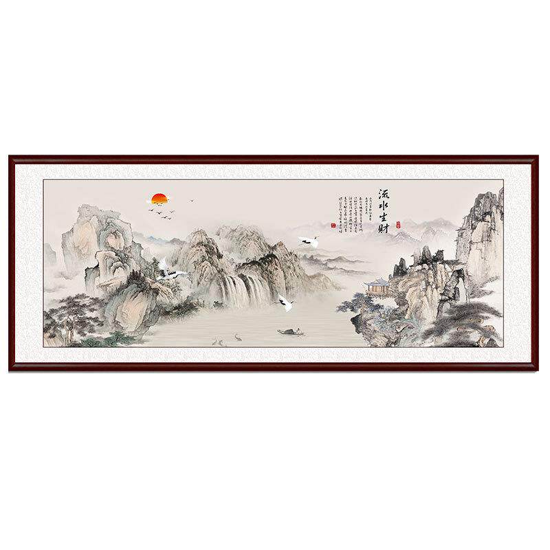 客厅装饰画中式山水画国画实木聚盆字画壁画公室风水横幅挂画