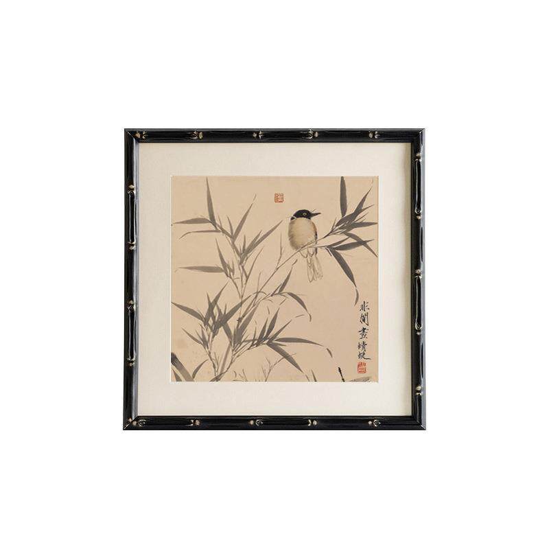 新中式花鸟画开放格茶室博古架摆件样板间展厅书房装饰画软装饰品