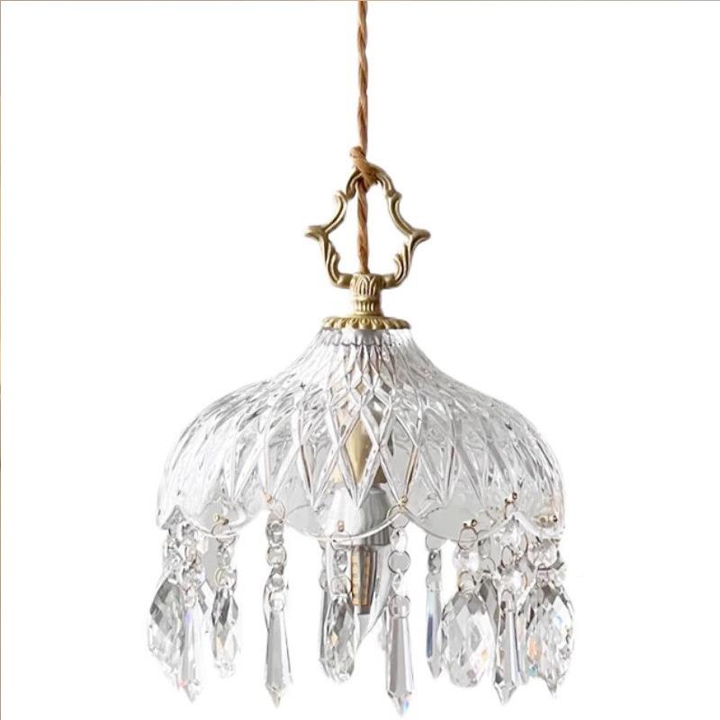 水晶小吊灯古法式氛围感复轻奢室床玄关过道卧走头廊阳台全铜吊灯