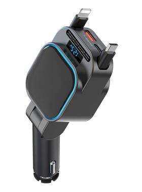 SC07伸缩线数显快充车载充电器一拖四96W快充汽车充电器点烟器