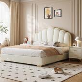 现代简约1.8米主卧双人床1.5米花瓣床储物儿童床女孩奶油风公主床