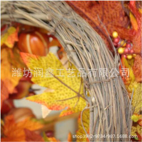 现货秋季花环南瓜花环枫叶门挂壁挂万圣节感恩节花环工厂